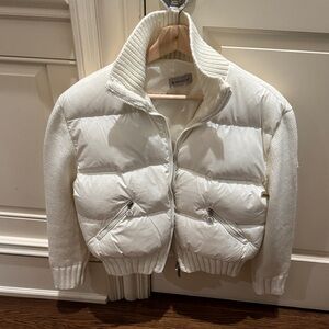 Moncler Ivory Knit-Sleeve Puffer Jacket